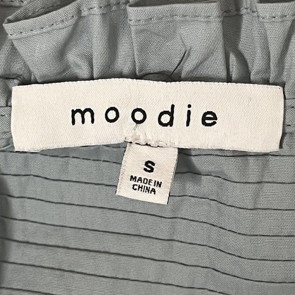 Moodie Slate Blue Dress S Cotton Poplin Half Button Ruffled Pockets Lined - Picture 7 of 9